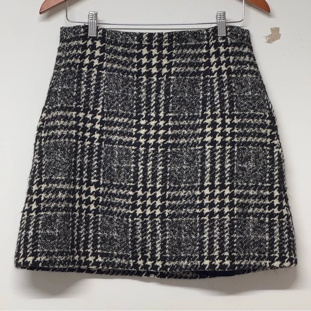 The Kooples Paris Black Tweed Mini Skirt A Line Zip Front Black 4
